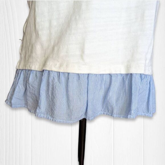 Loft Womens Top Layered Ruffled Hem Cap Sleeve White Medium Petite - Picture 3 of 8